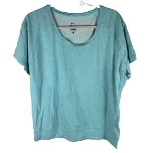 Women's Nike T-shirt Large Short Sleeve Sweatshirt Heather Blue Green Knit